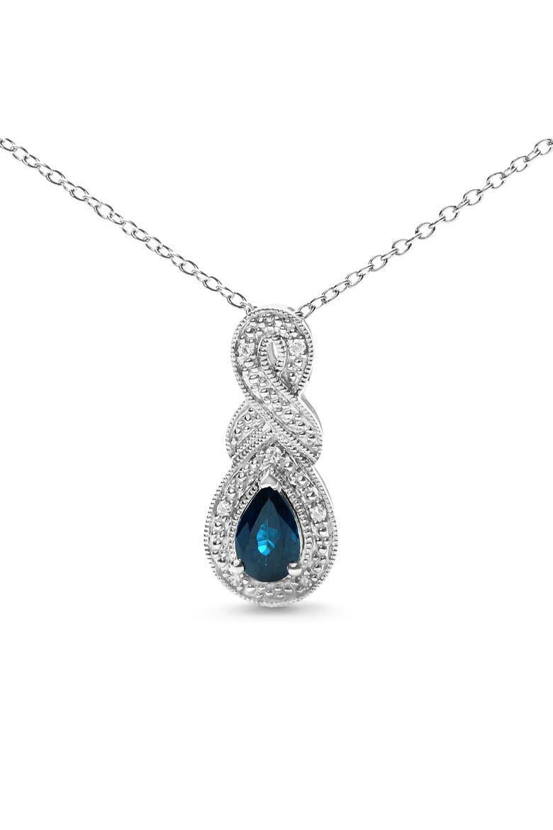 Silver 6x4mm Pear Sapphire and Diamond Accent Infinity Drop Pendant Necklace, Alternate, color, White