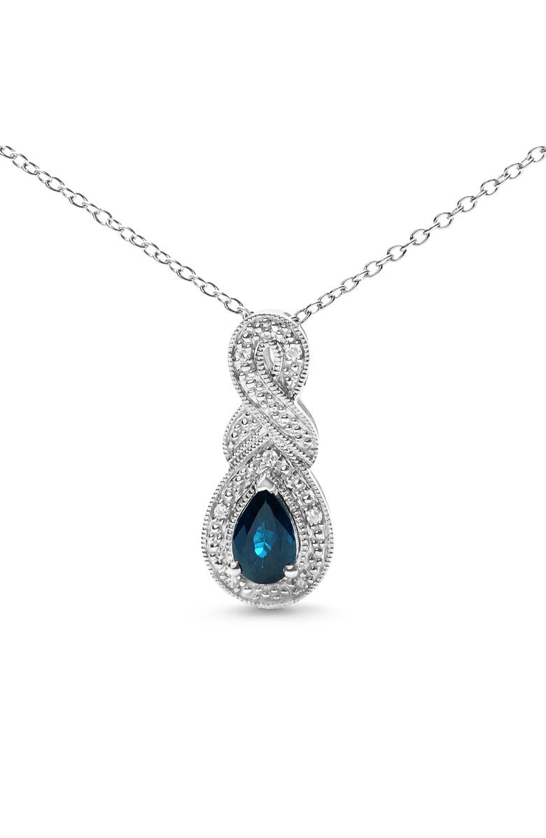 Haus of Brilliance Silver 6x4mm Pear Sapphire and Diamond Accent Infinity Drop Pendant Necklace, Alternate, color, White