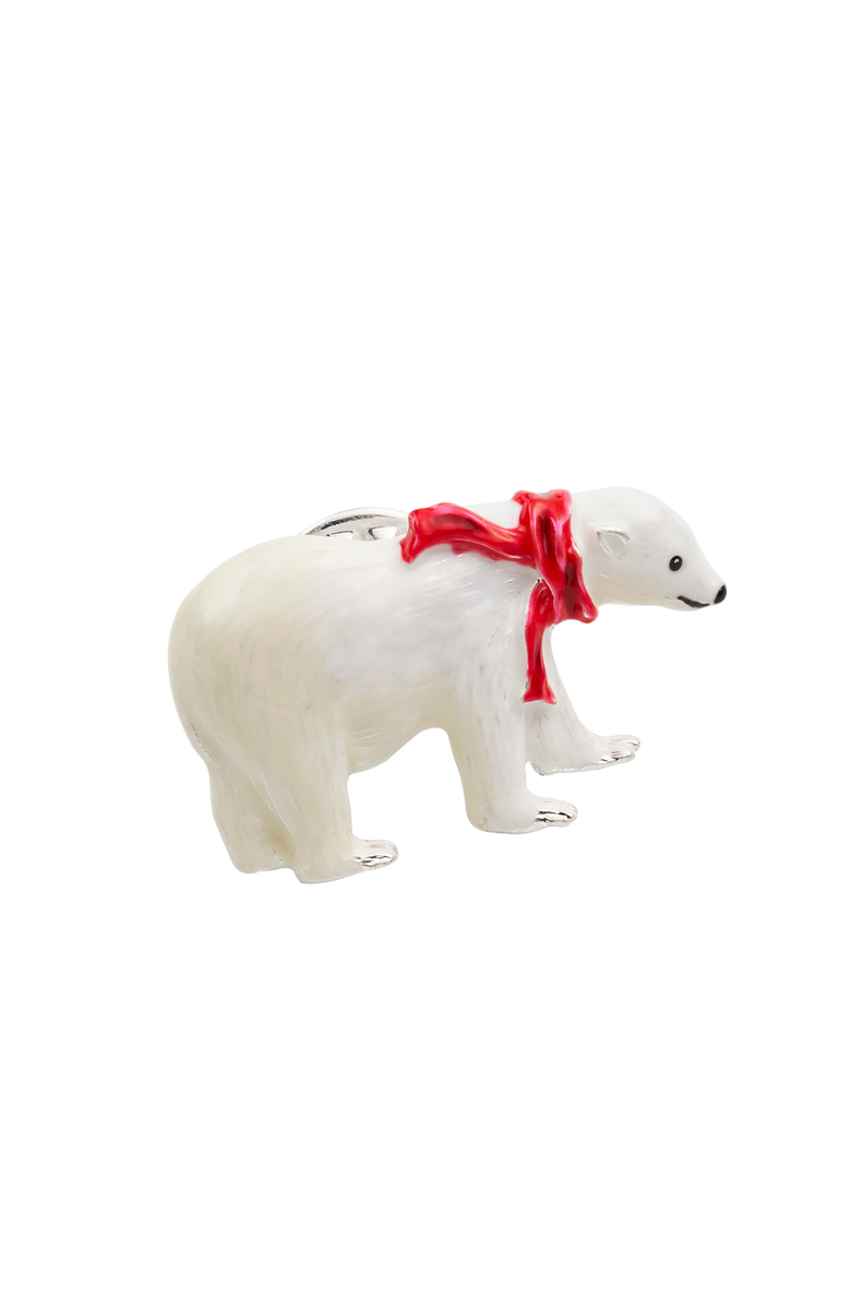 Fable England Cosy Polar Bear Enamel Brooch, Alternate, color, Silver