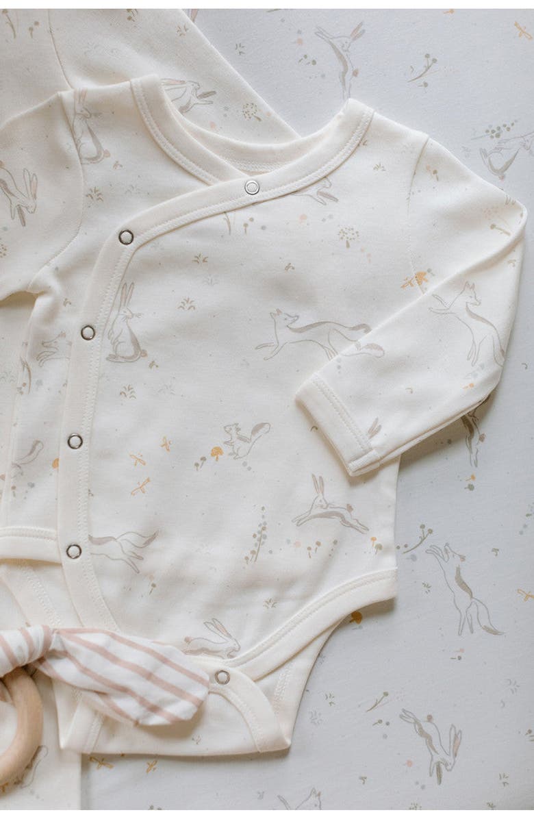 Pehr Long Sleeve Organic Cotton Wrap Bodysuit, Alternate, color, Field Of Dreams