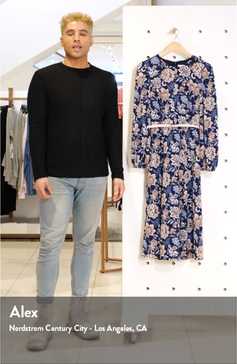 Floral Long Sleeve Pebble Crepe Dress, sales video thumbnail