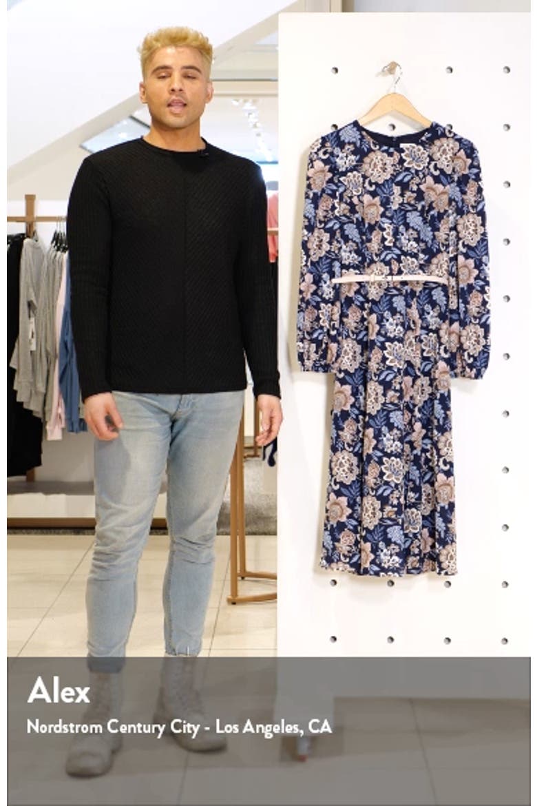 Floral Long Sleeve Pebble Crepe Dress video