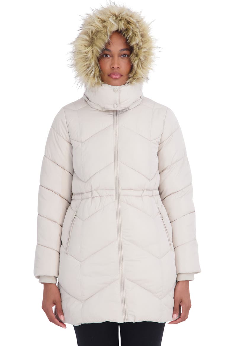 Faux Fur Trim Water Resistant Puffer Parka, Alternate, color, BEIGE