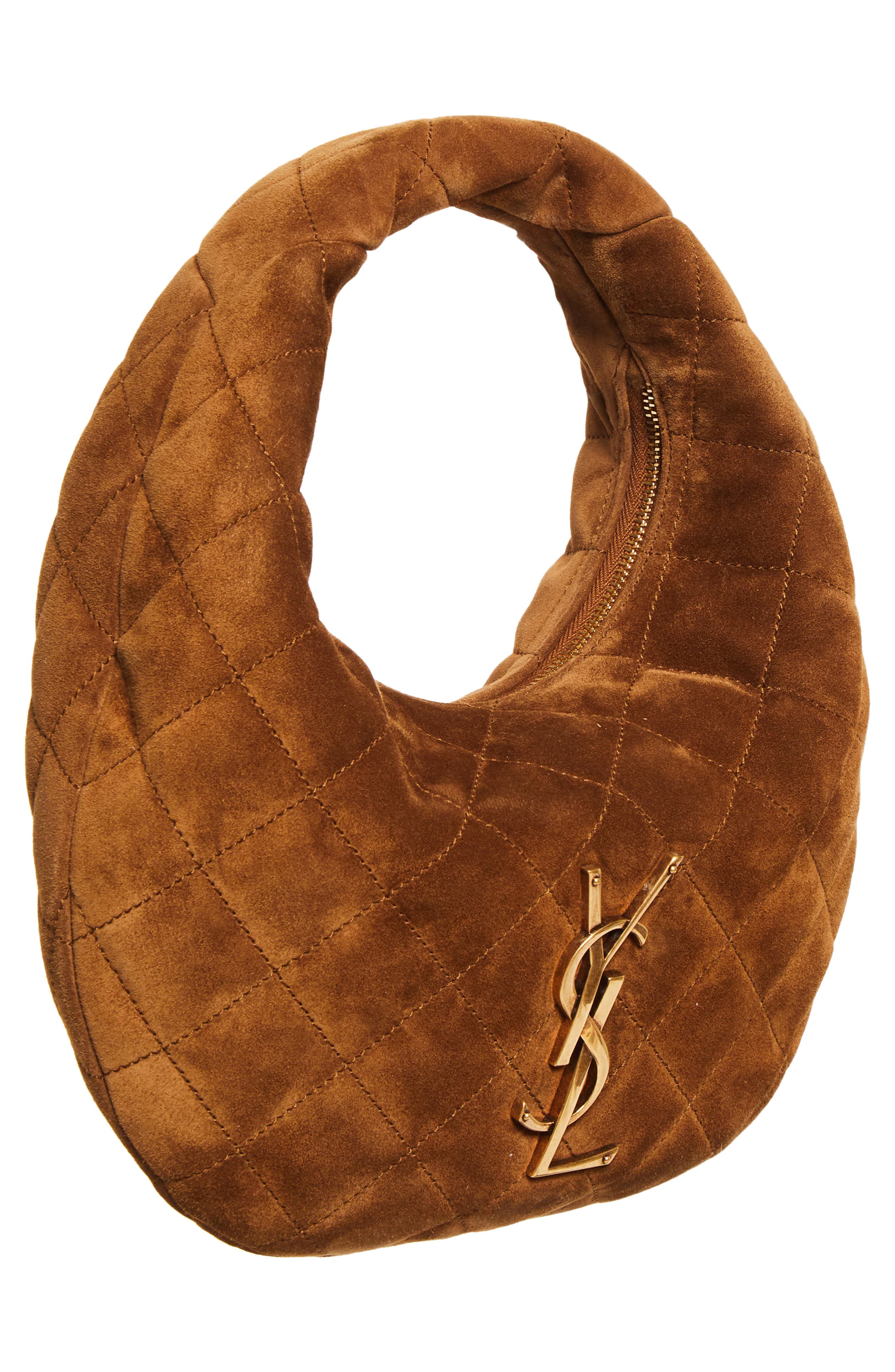 Saint Laurent Icarino Quilted Suede Top Handle Bag, Alternate, color, Caramel Cognac