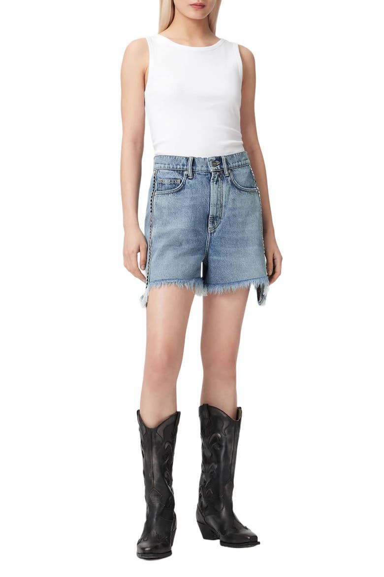 Frankie Stud Cutoff Denim Shorts, Alternate, color, VINTAGE INDIGO