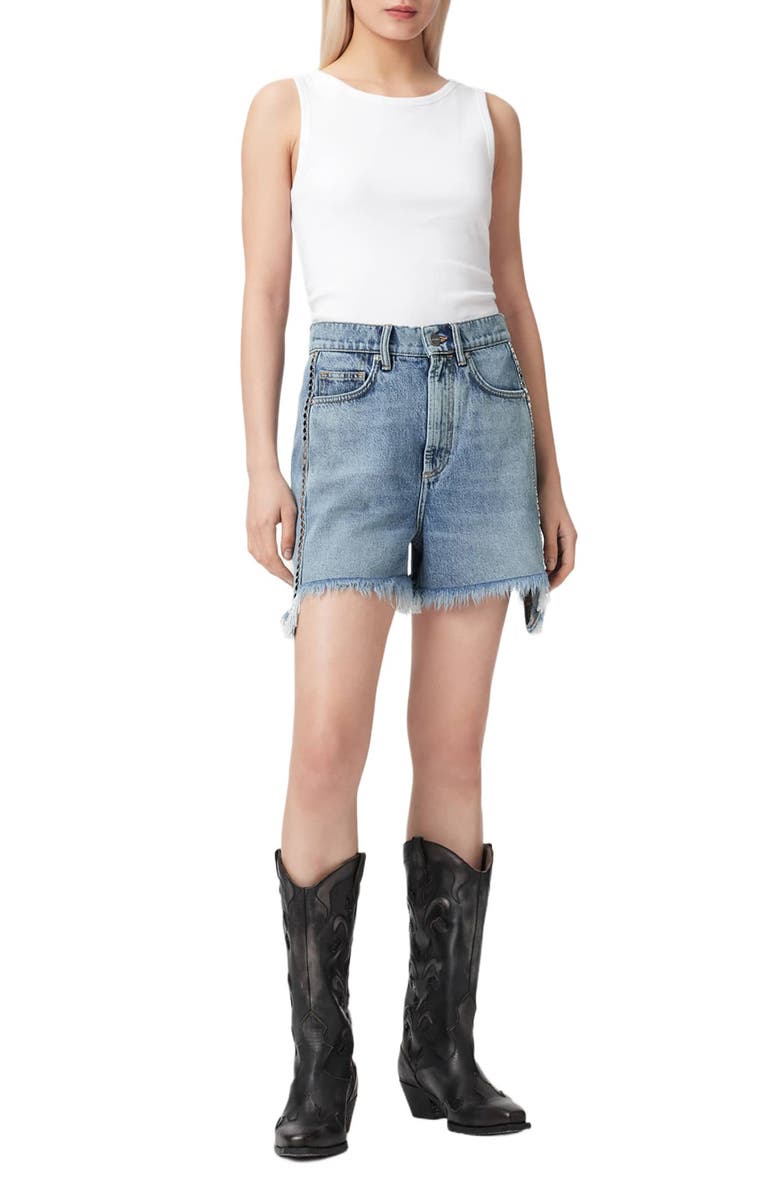 AllSaints Frankie Stud Cutoff Denim Shorts, Alternate, color, 