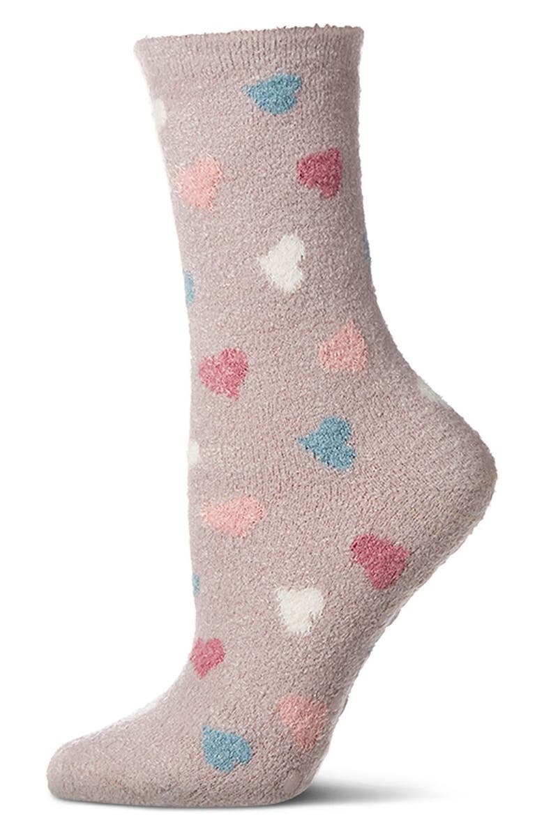 MeMoi All Over Hearts Lavender Infused Crew Socks, Main, color, Cement