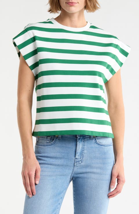 Stripe Cap Sleeve Top