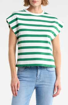 Stripe Cap Sleeve Top