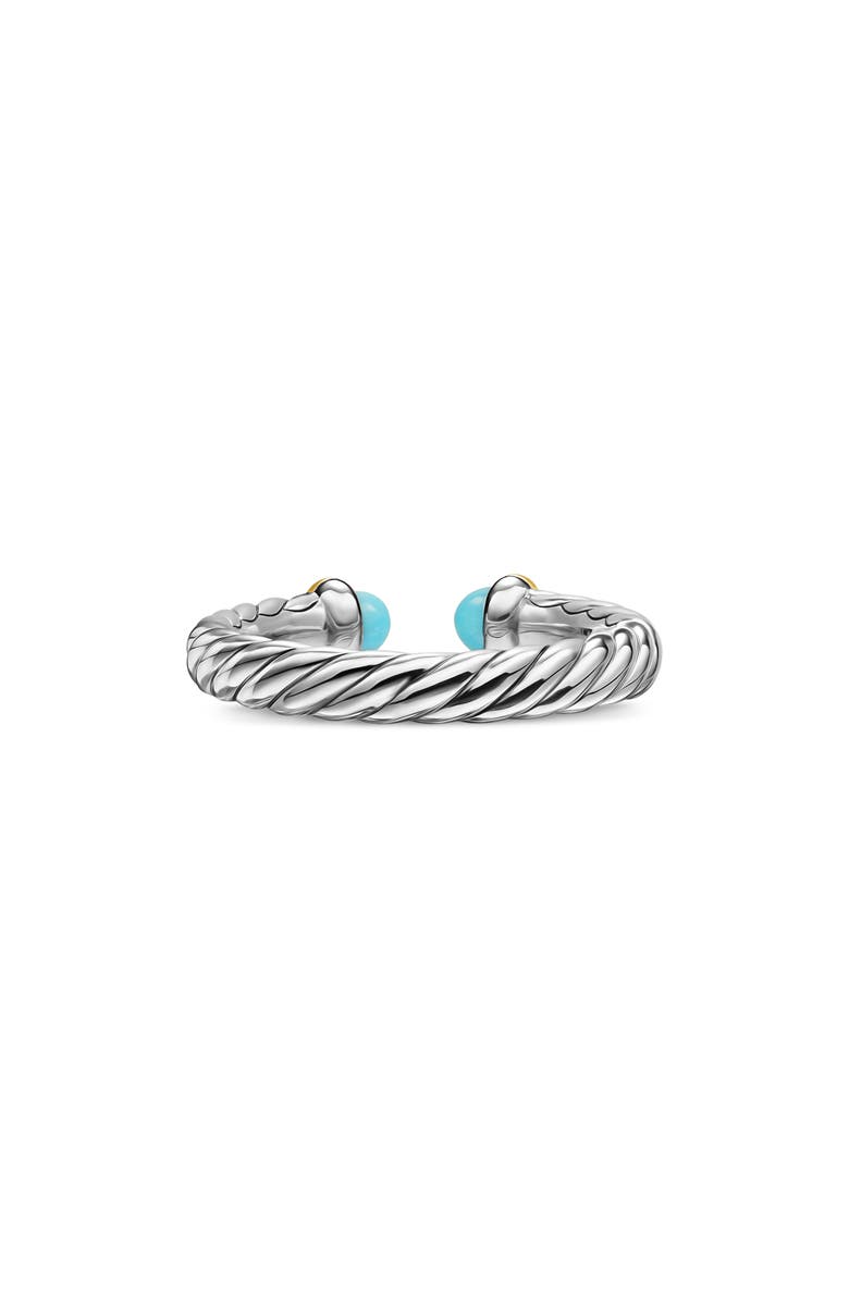 David Yurman Petite Cable Open Ring in Sterling Silver with 14K Yellow Gold, 3.4mm, Alternate, color, Reconstituted Turquoise