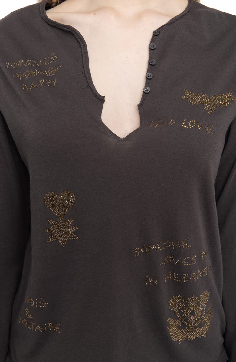 Zadig & Voltaire Multi Strass Beaded Cotton Top, Alternate, color, Dark Chocolate