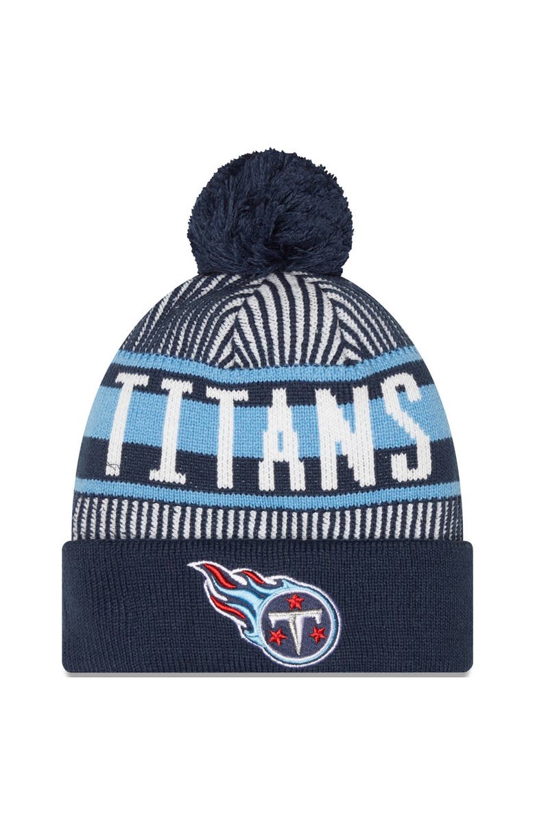 New Era Men's New Era Navy Tennessee Titans Striped Cuffed Knit Hat with Pom, Main, color, Navy