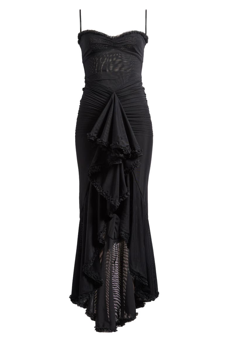 Gabbi Ruffle Front Gown, Alternate, color, BLACK