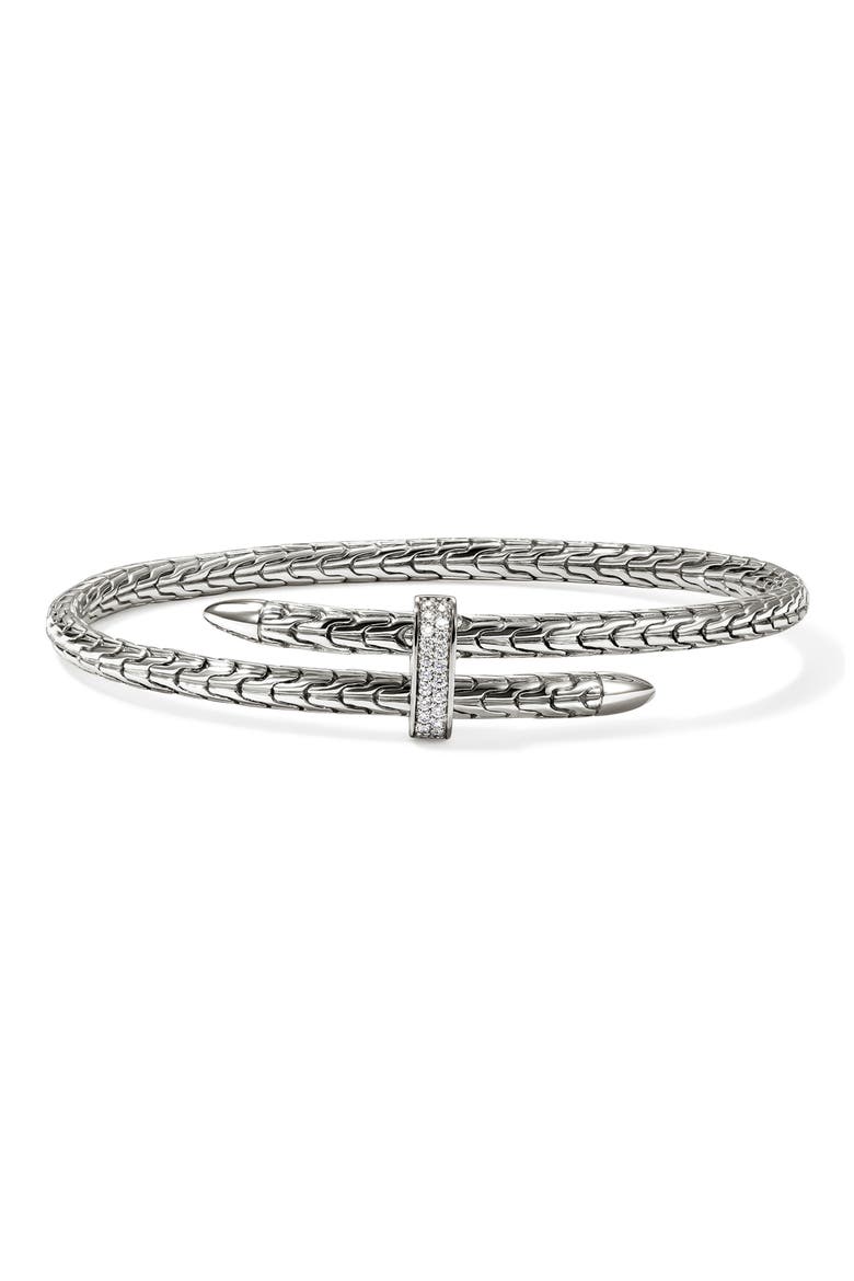 Spear Flex Cuff, Sterling Silver, Diamonds, 4mm, Main, color, SILVER