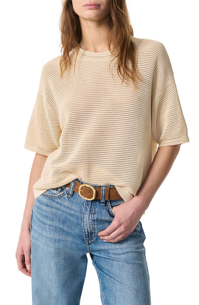 rag & bone Zoey Short Sleeve Open Stitch Cotton Blend Sweater, Main, color, 