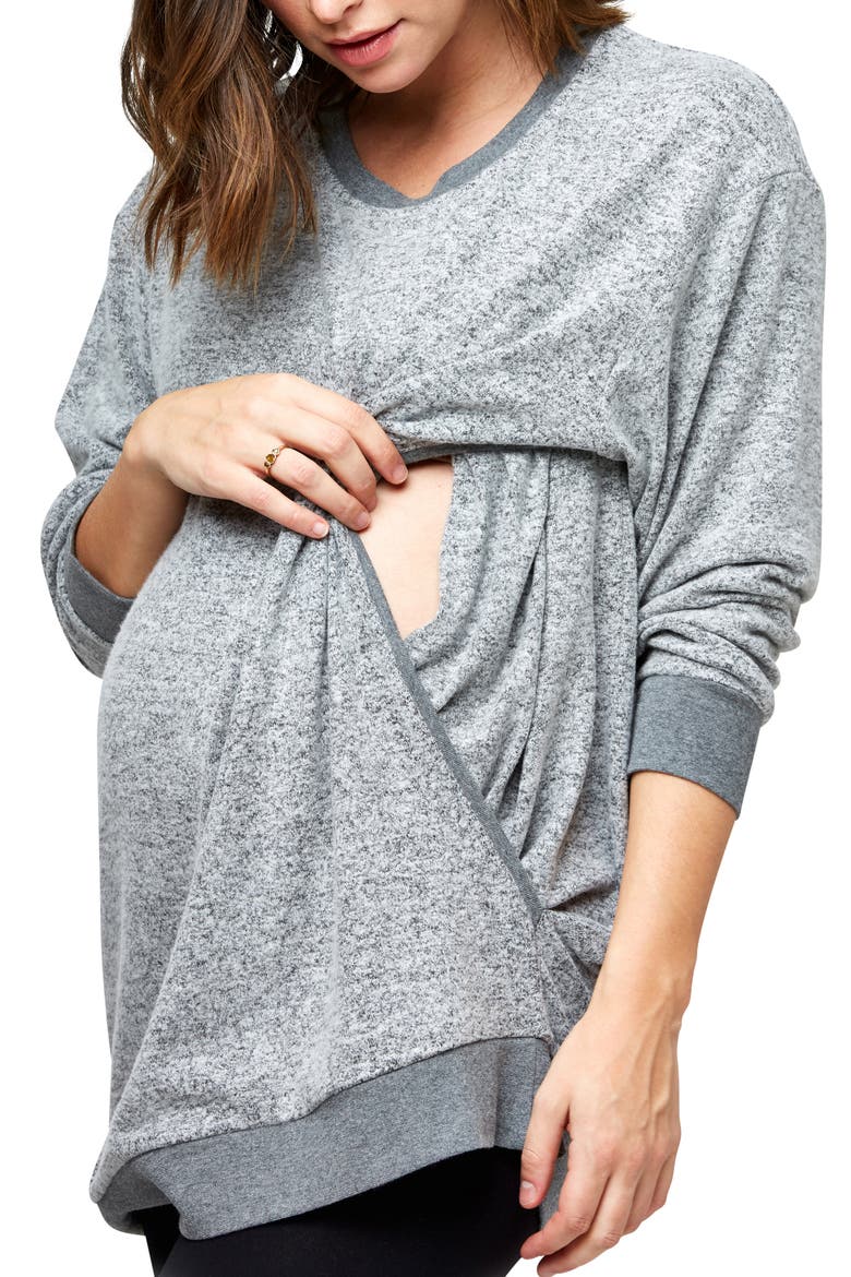 Jo Maternity & Nursing Hooded Sweatshirt, Alternate, color, GRAY HACCI