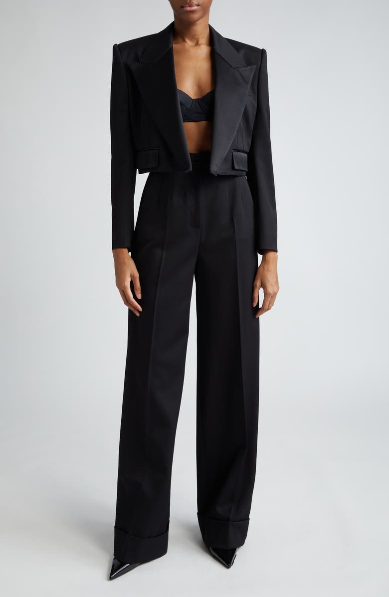Dolce&Gabbana Wool Blend Crop Tuxedo Jacket, Alternate, color, Nero