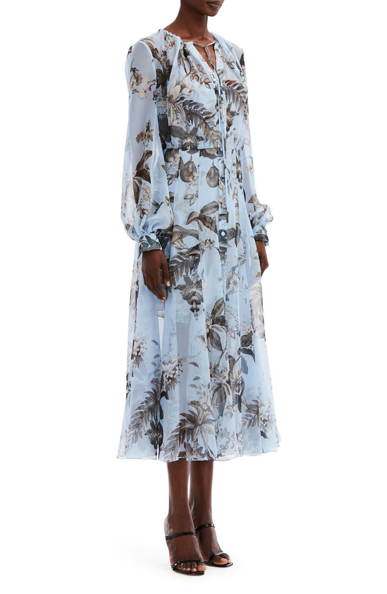 Oscar de la Renta Fauna Floral Sheer Long Sleeve Silk Shirtdress, Alternate, color, 