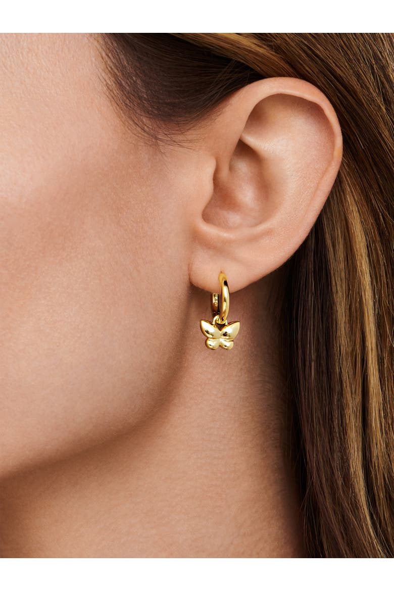 Butterfly Hoop Earrings in Gold Plated Sterling Silver, Alternate, color, Yellow Gold