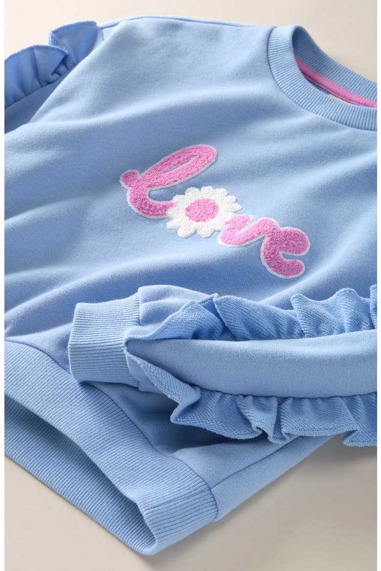 Kids' Ruffled Graphic Sweatshirt, Alternate, color, BLUE POETRY DAISY LOVE GRAPHIC