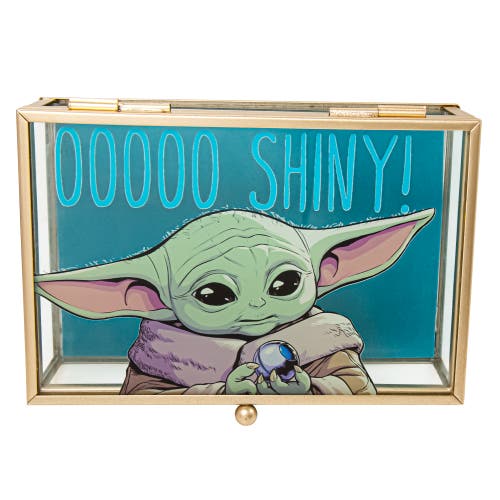 Star Wars The Mandalorian Grogu Ooooo Shiny! Gold Trim Glass Jewelry Box In Brown
