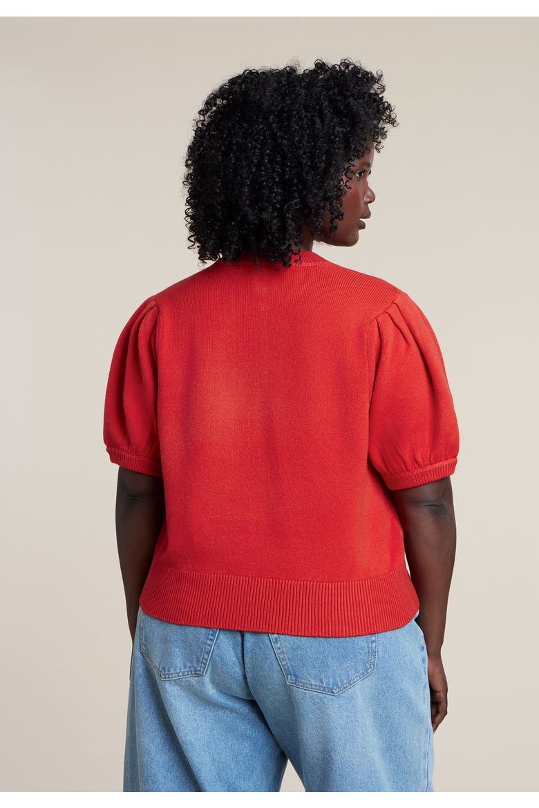 Puff Sleeve Cropped Cardigan, Alternate, color, PATROL RED