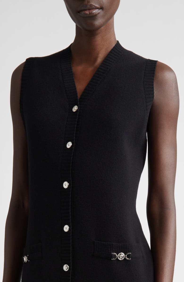 Versace Medusa Sleeveless Virgin Wool & Cashmere Sweater Dress, Alternate, color, Black