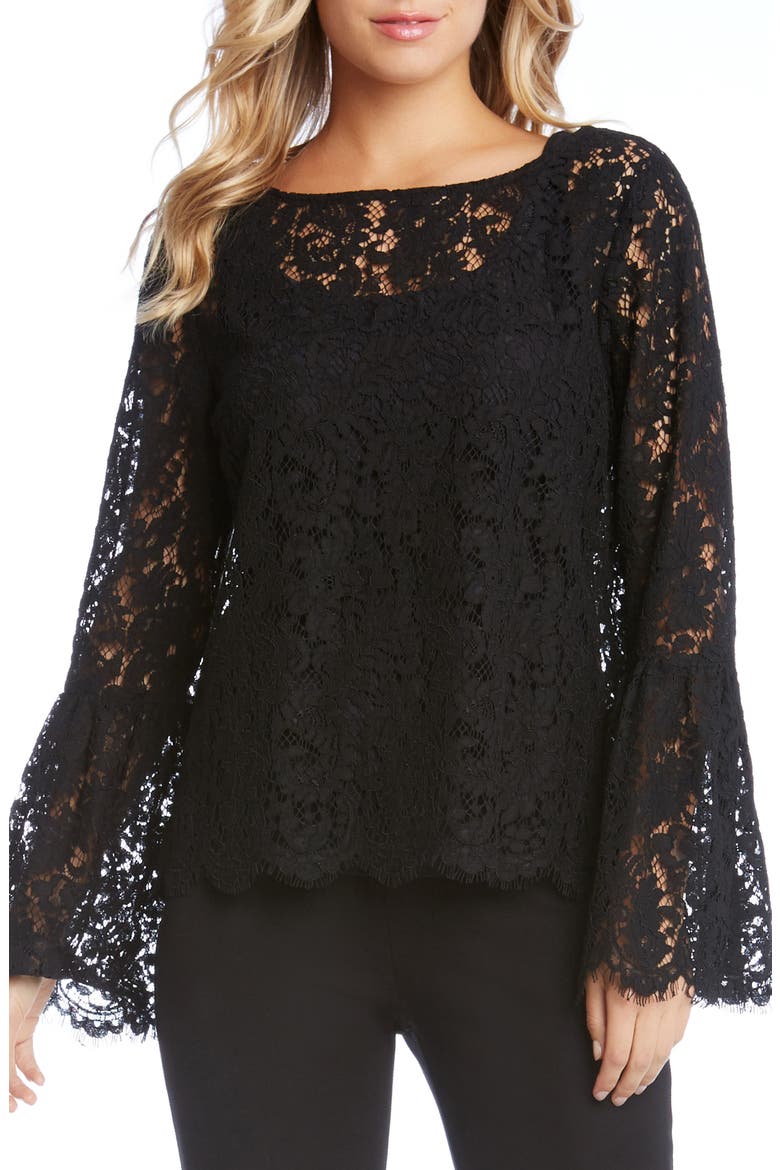 Lace Bell Sleeve Top, Main, color, BLACK