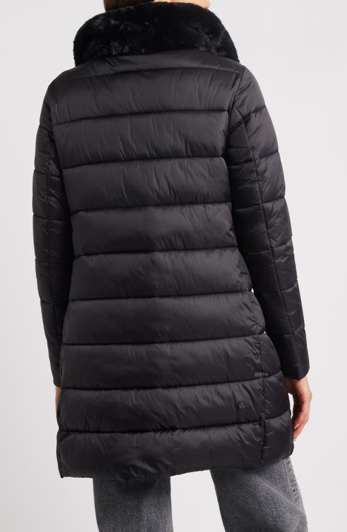 Save The Duck Dalea Faux Fur Collar Longline Puffer Jacket In Black