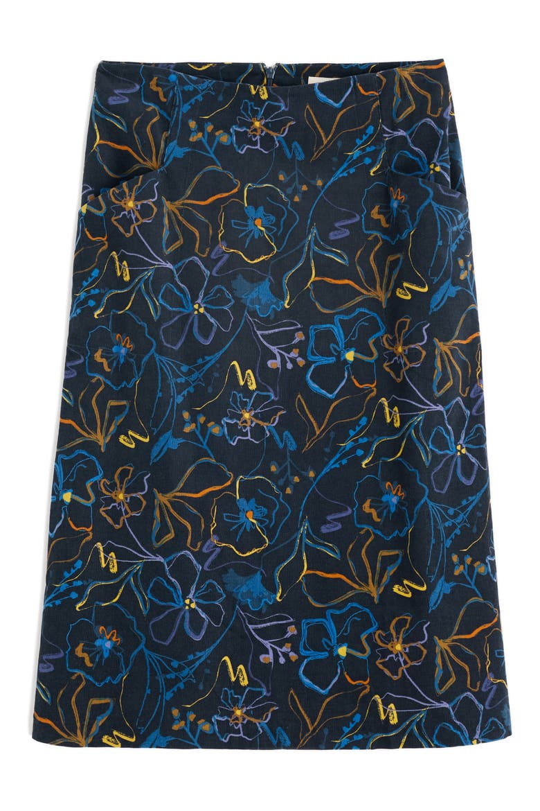 Forest View Floral Organic Cotton Corduroy A-Line Skirt, Alternate, color, DRAWN FLORAL MARITIME