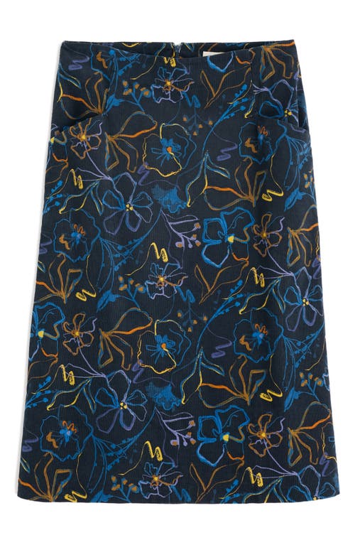 Seasalt Cornwall Forest View Floral Organic Cotton Corduroy A-line Skirt In Blue