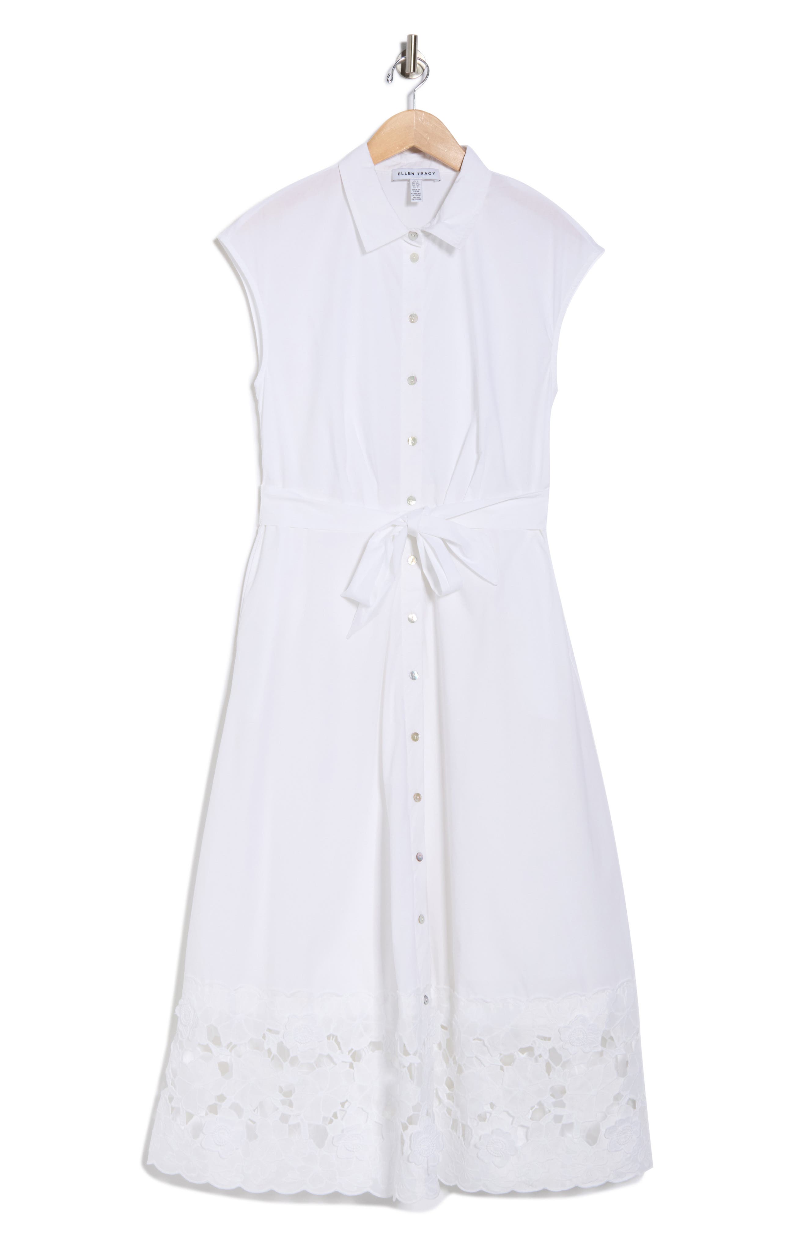 Ellen Tracy Floral Lace Trim Cotton Shirtdress