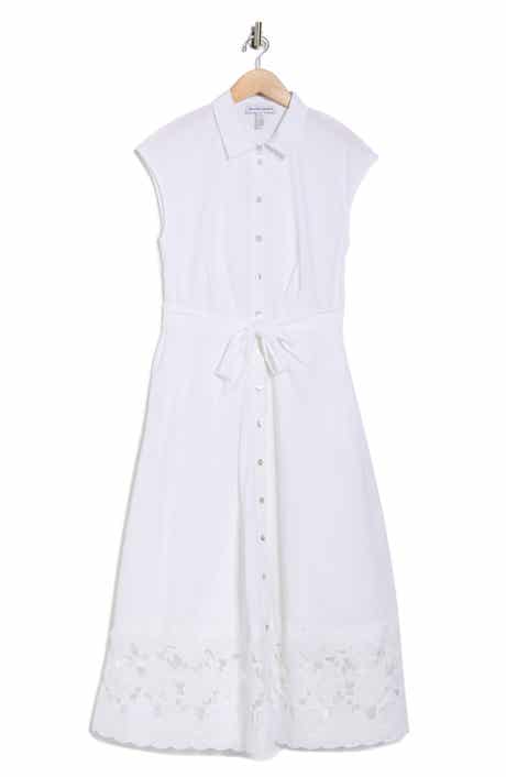 Ellen Tracy Floral Lace Trim Cotton Shirtdress