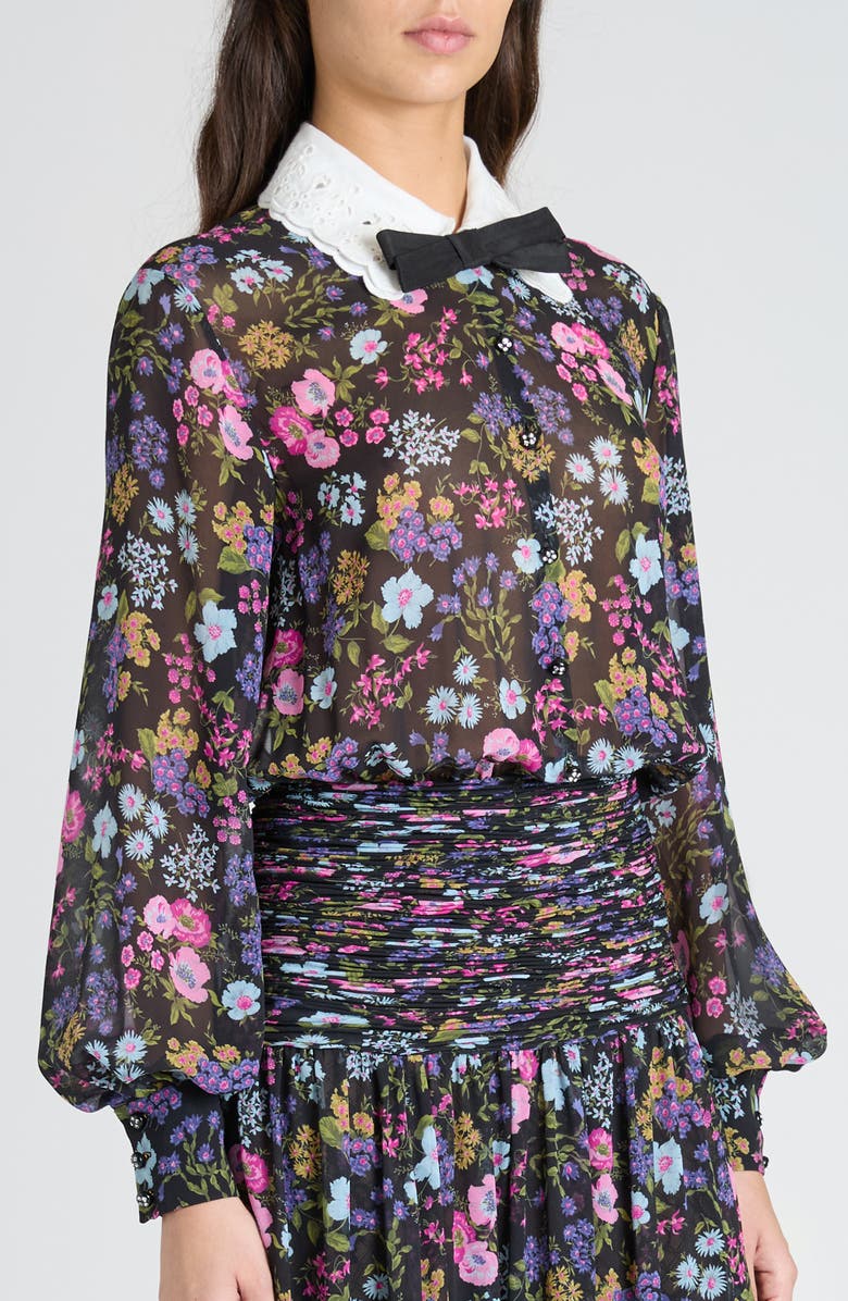 Valentino Garavani Floral Print Long Sleeve Silk Georgette Gown, Alternate, color, Nero Multi