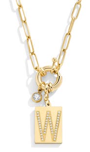 Mint & Lily Pave Initial Pendant with Paperclip Chain Necklace