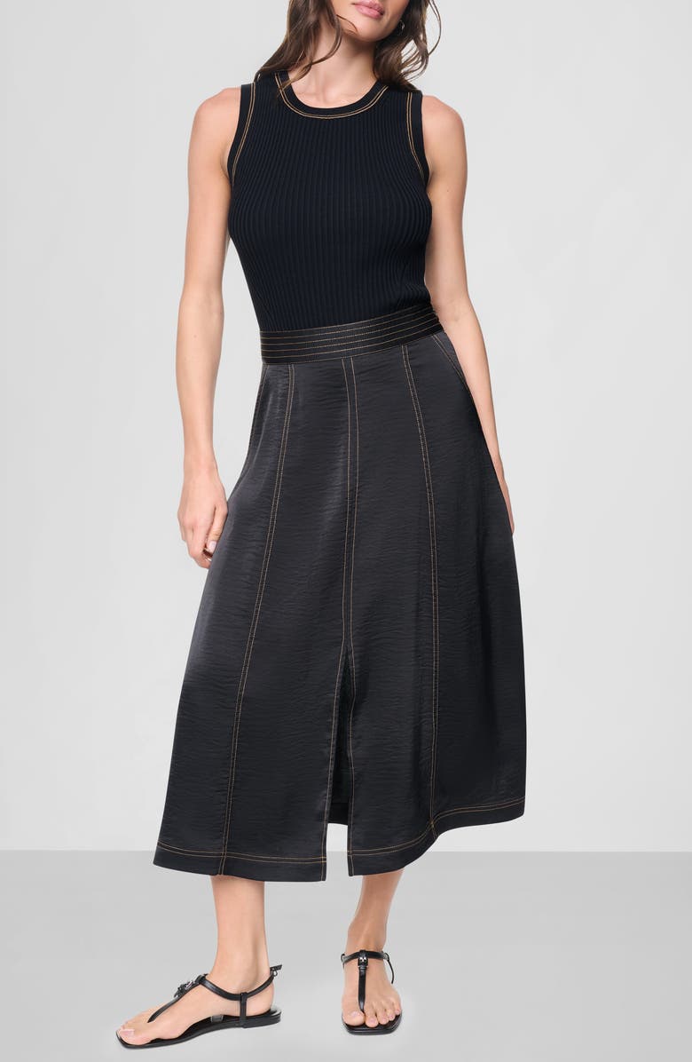 DKNY SPORTSWEAR Satin Midi Skirt, Alternate, color, Black