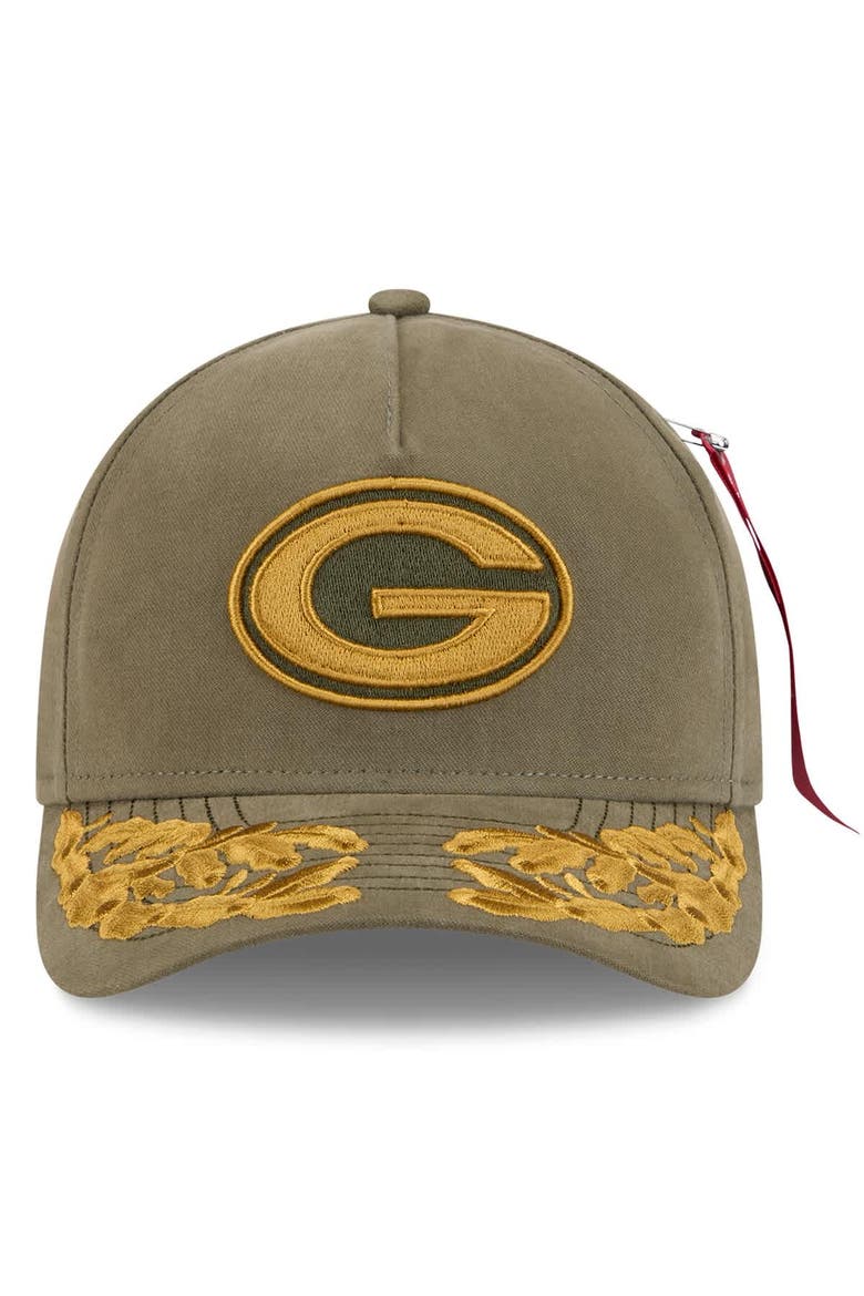 Men's New Era x Alpha Industries  Olive Green Bay Packers A-Frame 9FORTY Adjustable Hat, Alternate, color, Olive