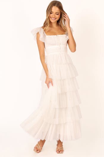 Belle Swiss Dot Tulle Tiered Maxi Dress