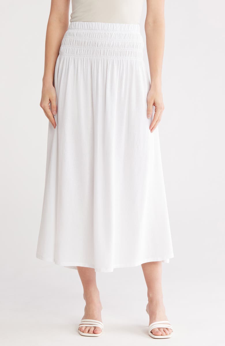 Ellen Tracy Smocked Waist Flared Midi Skirt, Main, color,