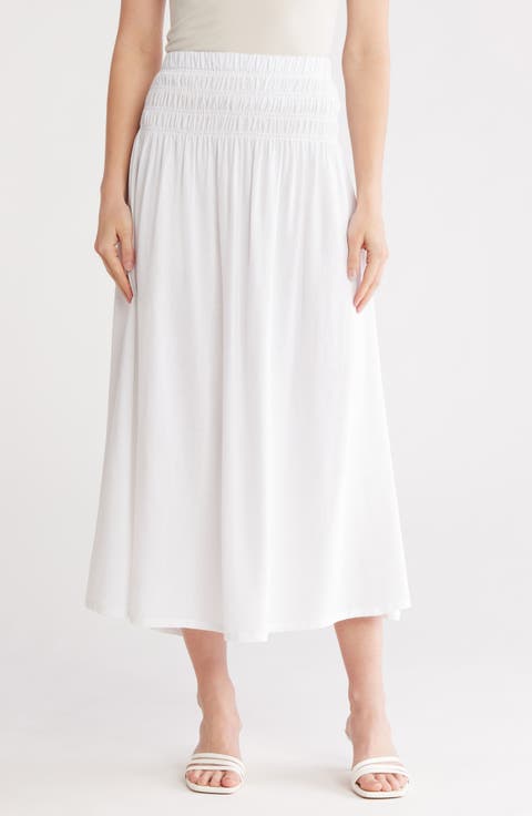 Smocked Waist Flared Midi Skirt