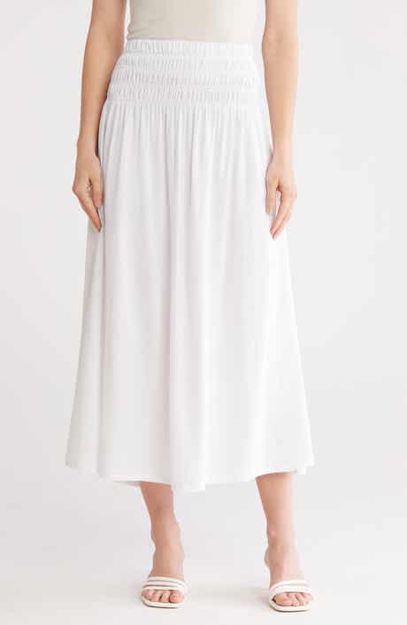 Ellen Tracy Smocked Waist Flared Midi Skirt