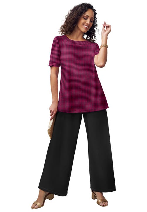 Jessica London Stretch Knit Boatneck Swing Tunic In Burgundy