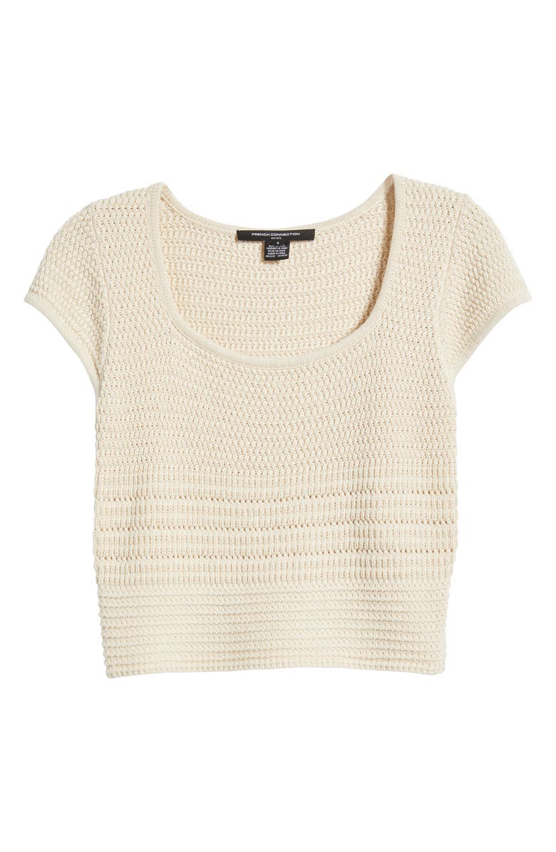 French Connection Nellis Open Stitch Short Sleeve Cotton Sweater, Alternate, color, Ecru