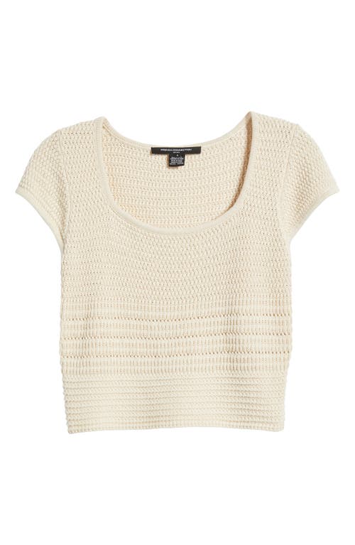 French Connection Nellis Open Stitch Short Sleeve Cotton Sweater In Ecru