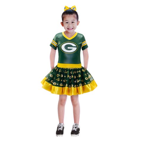 Girls Youth Green Green Bay Packers Tutu Tailgate Game Day V-Neck Costume