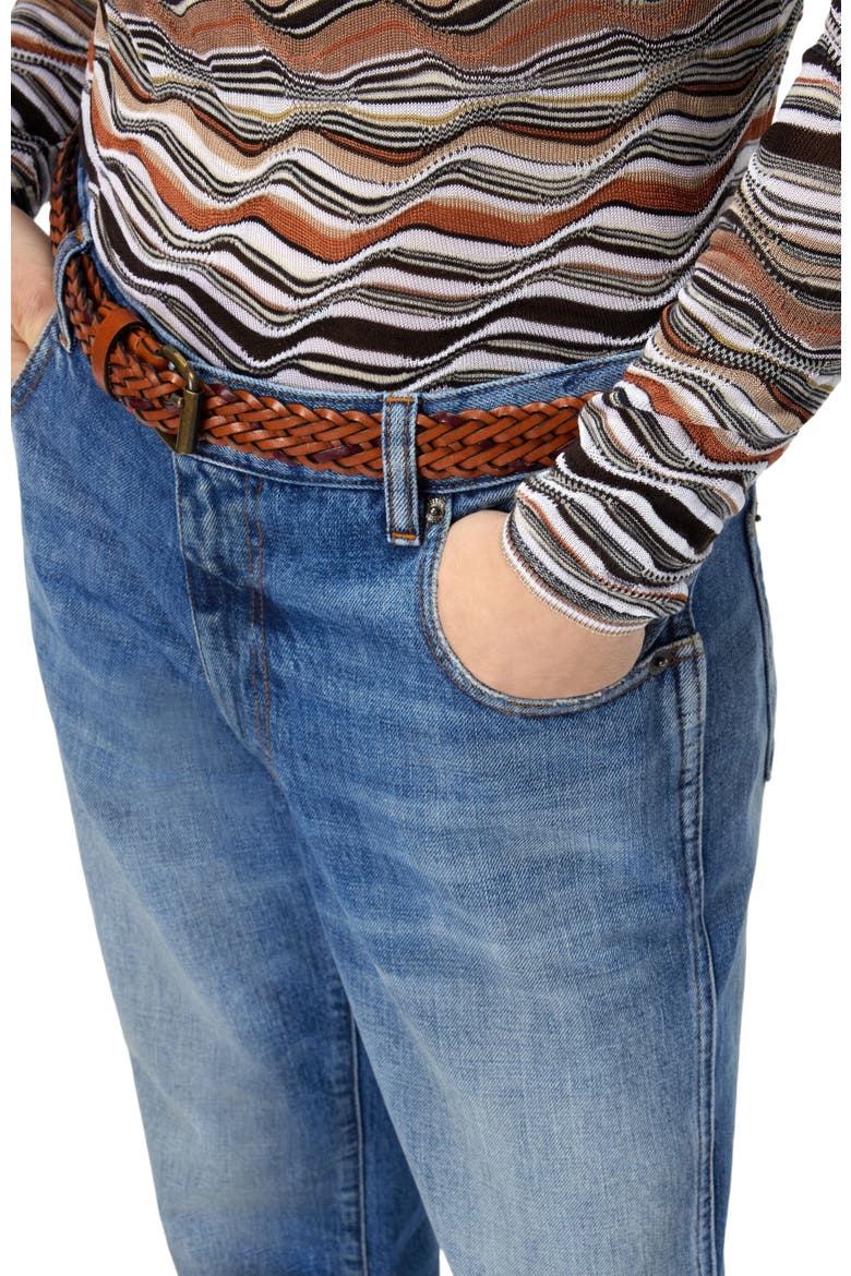 Five-pocket Mid-rise Washed Denim Pants, Alternate, color, Blue