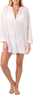 O'Neill Belizin Long Sleeve Semisheer Cotton Cover-Up Tunic