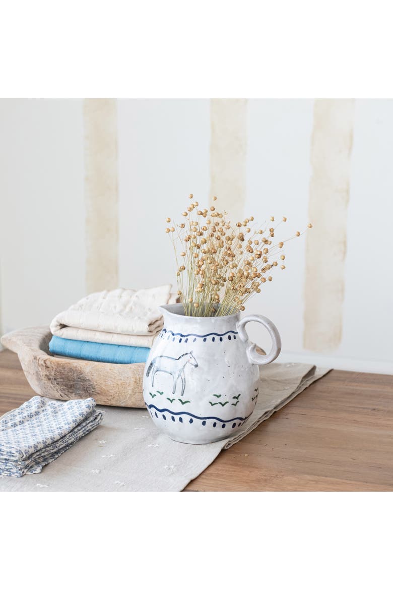 Horse Stoneware Pitcher, Alternate, color, White
