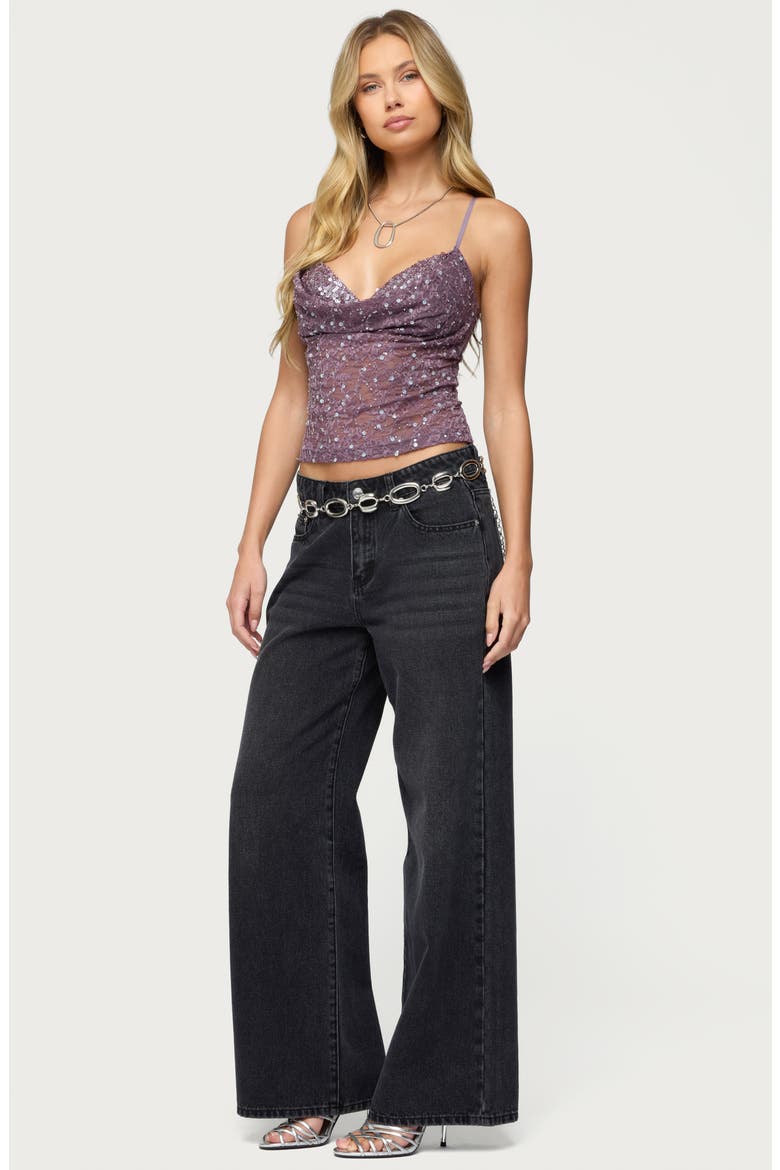Sequin Layered Cowl Neck Lace Camisole, Alternate, color, PURPLE