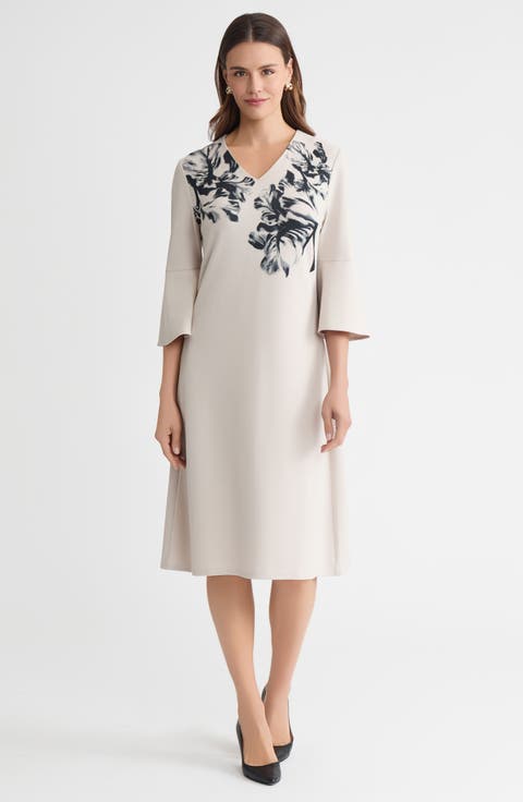 A-Line Floral Printed Stretch Deco Crepe Dress